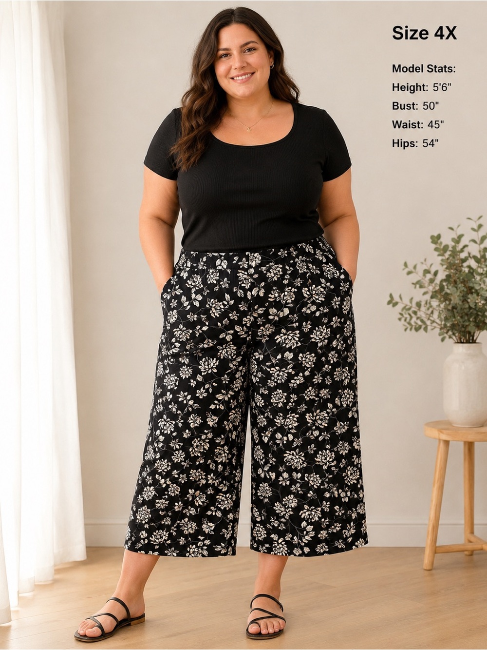 J Jill Wearever Pull On Cropped Navy Floral Palazzo Pants